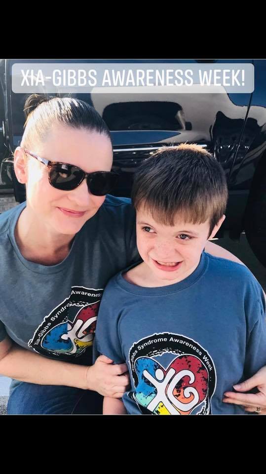 Monica Pendleton, Treasurer and Vice President, and her son Alex who has Xia-Gibbs Syndrome